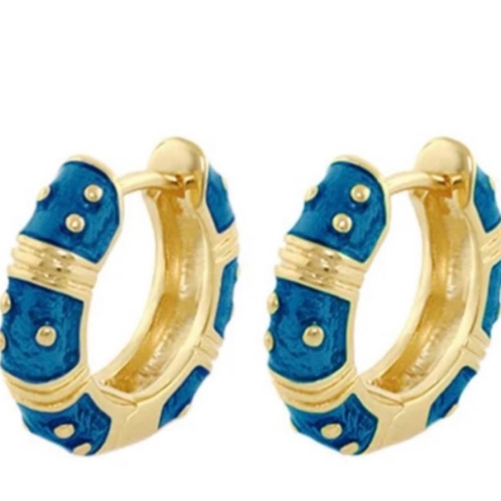 Lauren G Adams Gold and Blue Hoop Earrings